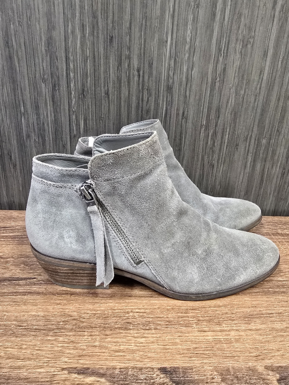 Sam Edelman Women's Gray Suede Ankle Booties Side Zip Size 7.5